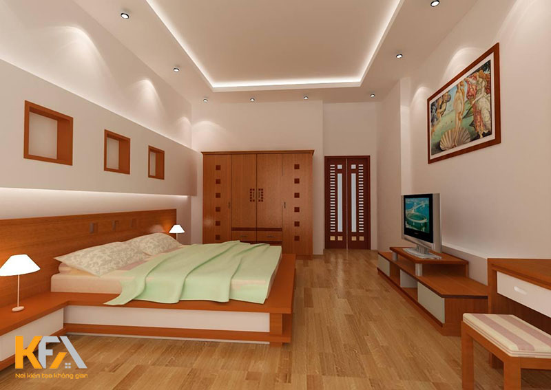 Thiết kế phòng ngủ với đầy đủ nội thất hiện đại, tiện nghi