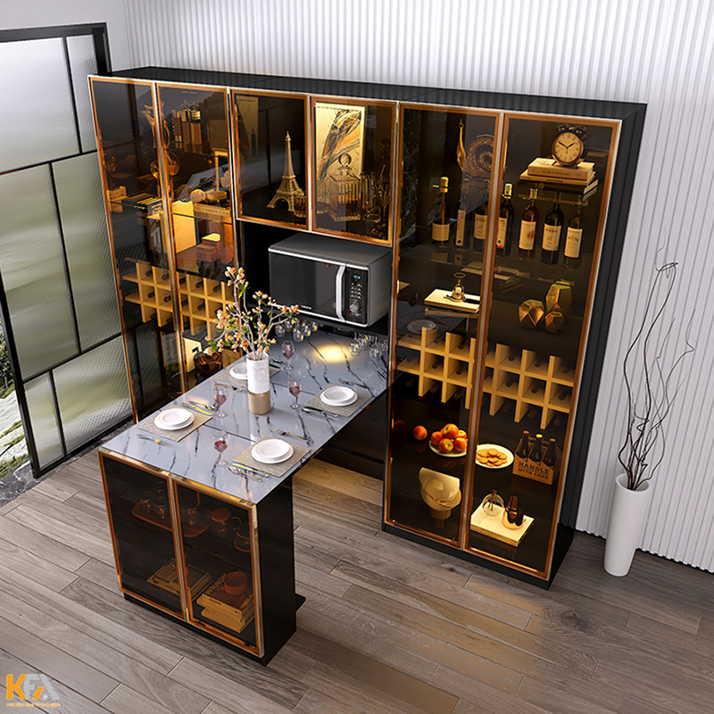 Mẫu thiết kế tủ rượu cho không gian liên thông với thiết kế thông minh