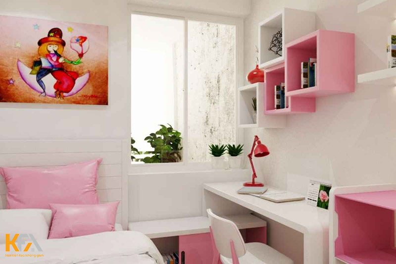 Phòng ngủ nhỏ nhắn với điểm nhấn ở các đồ dùng màu hồng