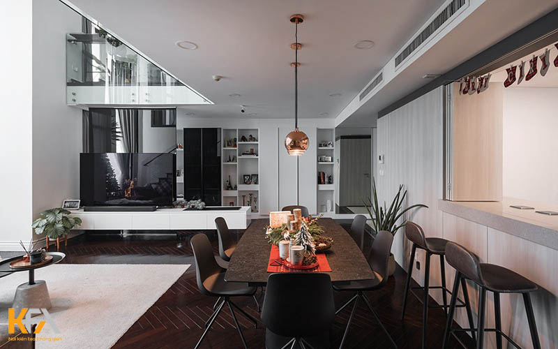 Thiết kế nội thất phòng khách căn hộ Duplex theo phong cách hiện đại, sang trọng