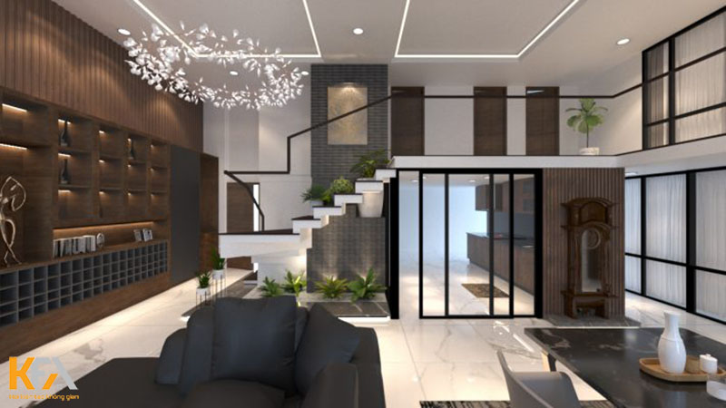Thiết kế nội thất căn hộ Duplex với phòng khách sang trọng, hiện đại