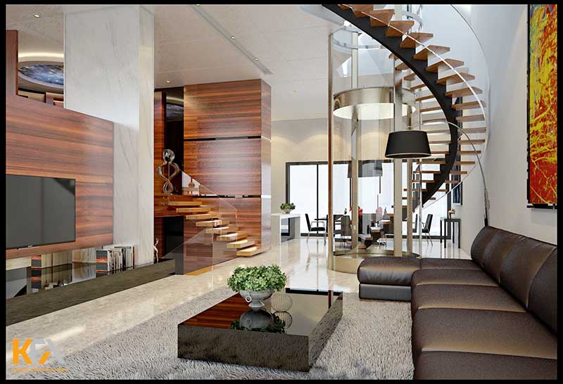 Thiết kế nội thất căn hộ Duplex với cầu thang thông tầng đặc trưng