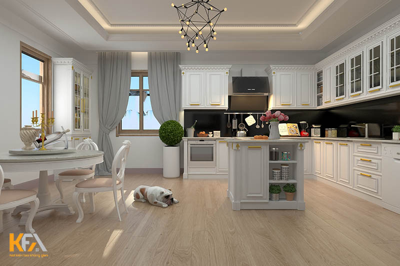 Thiết kế phòng bếp chung cư theo phong cách tân cổ điển