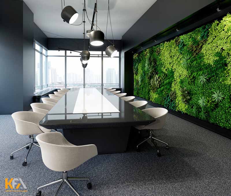 Phòng họp độc đáo hơn với mảng tường thiết kế rừng cây xanh lạ mắt