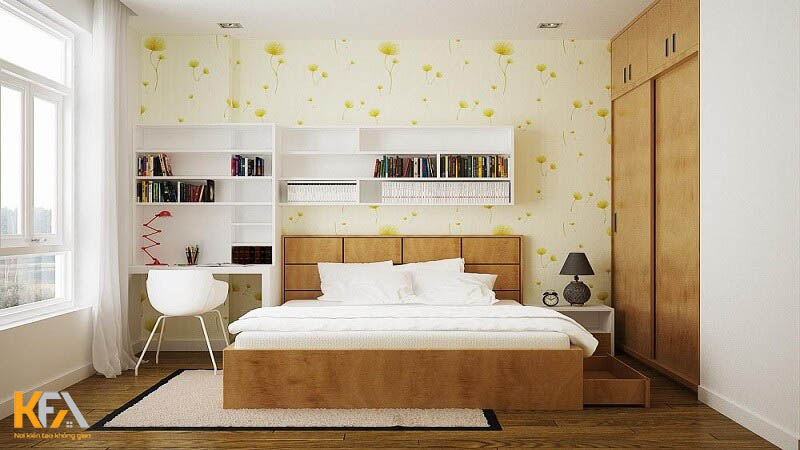 Thiết kế phòng ngủ hình chữ nhật có chênh lệch rõ rệt ở kích thước hai bức tường kề nhau