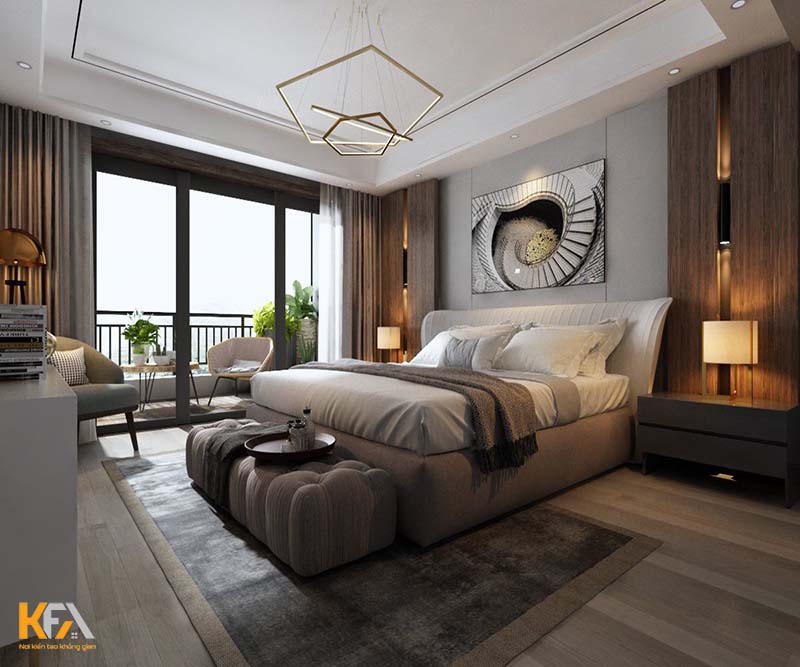 Thiết kế phòng ngủ master hiện đại 35m2 đầy đủ nội thất tiện nghi