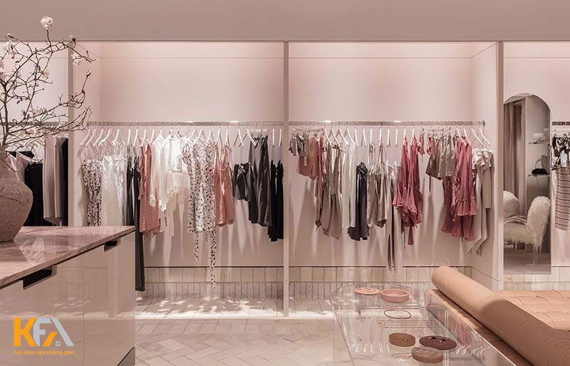 Thiết kế shop thời trang nữ với tone hồng phấn nhẹ nhàng