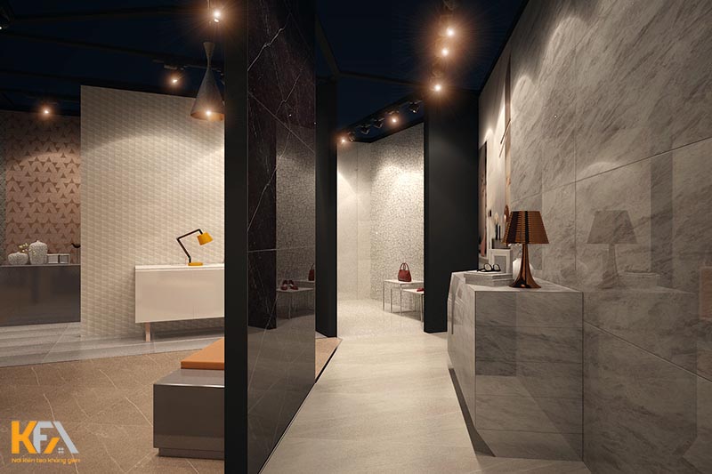 Showroom gạch ốp lát thiết kế theo phong cách hiện đại với tone đen sang trọng
