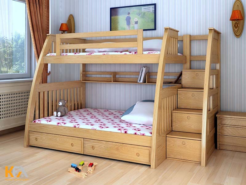 Thiết kế giường tầng bằng gỗ, tiết kiệm không gian