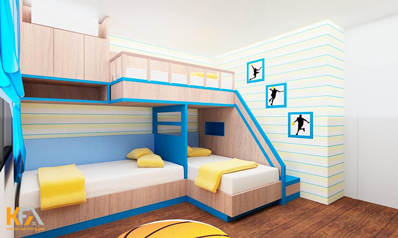 Giường tầng 2 giường ngủ được bố trí nội thất và đồ trang trí khác nhau