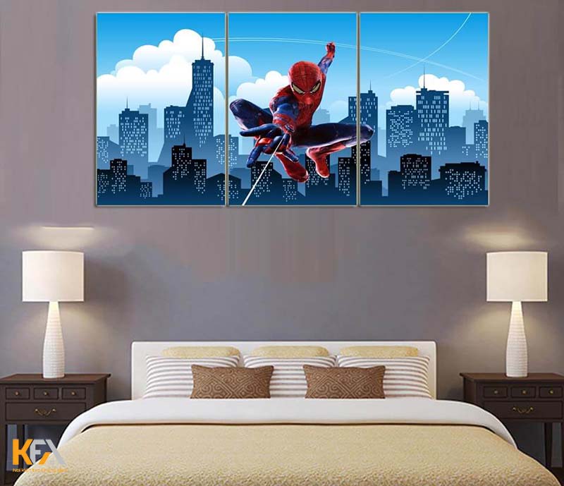 Trang trí phòng ngủ cho bé trai với tranh treo tường nhân vật người nhện