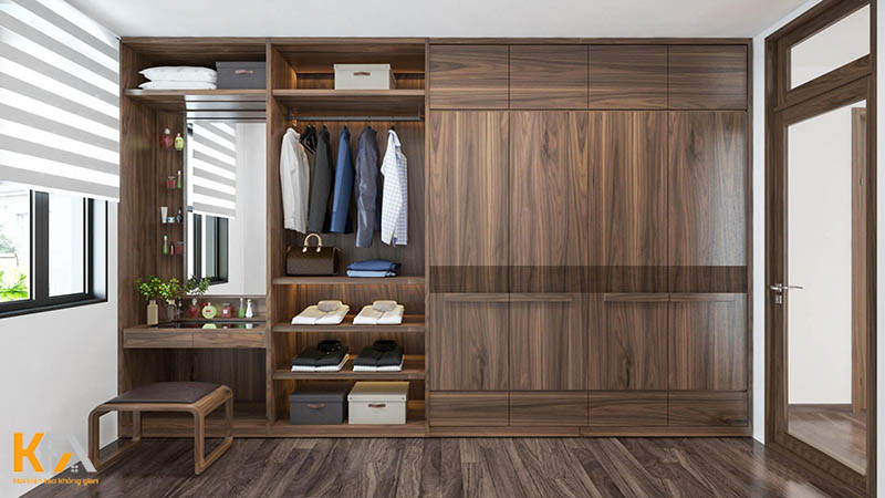 Tủ quần áo kết hợp bàn trang điểm làm bằng gỗ tự nhiên