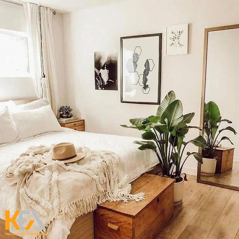 Đặt cây xanh trong phòng ngủ cũng là ý tưởng trang trí phổ biến và đơn giản