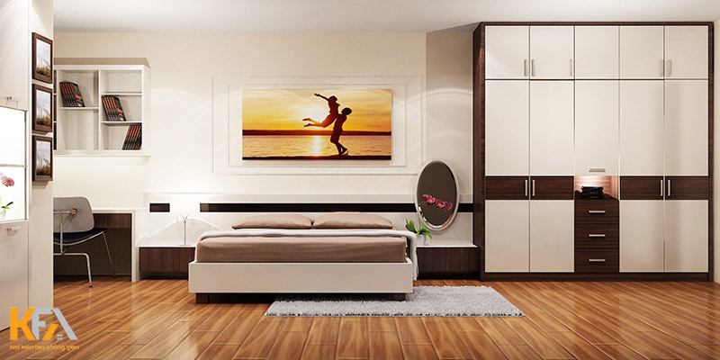 Thiết kế nội thất chung cư với phòng ngủ sử dụng các loại gỗ công nghiệp