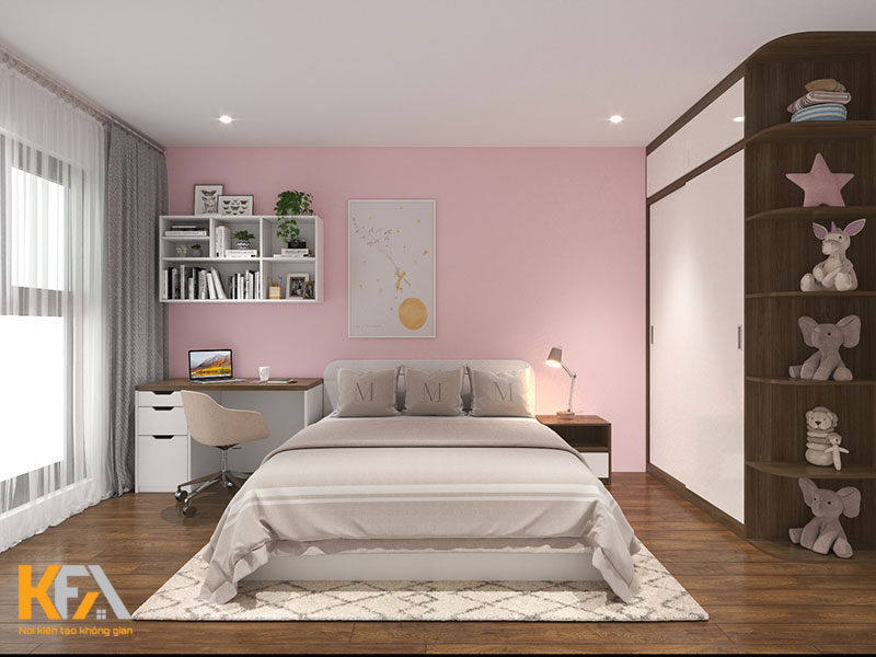 Thiết kế nội thất phòng ngủ 15m2 với tone màu hồng