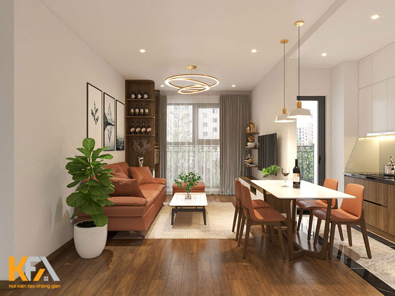 Thiết kế nội thất chung cư với không gian phòng bếp và phòng ăn chung