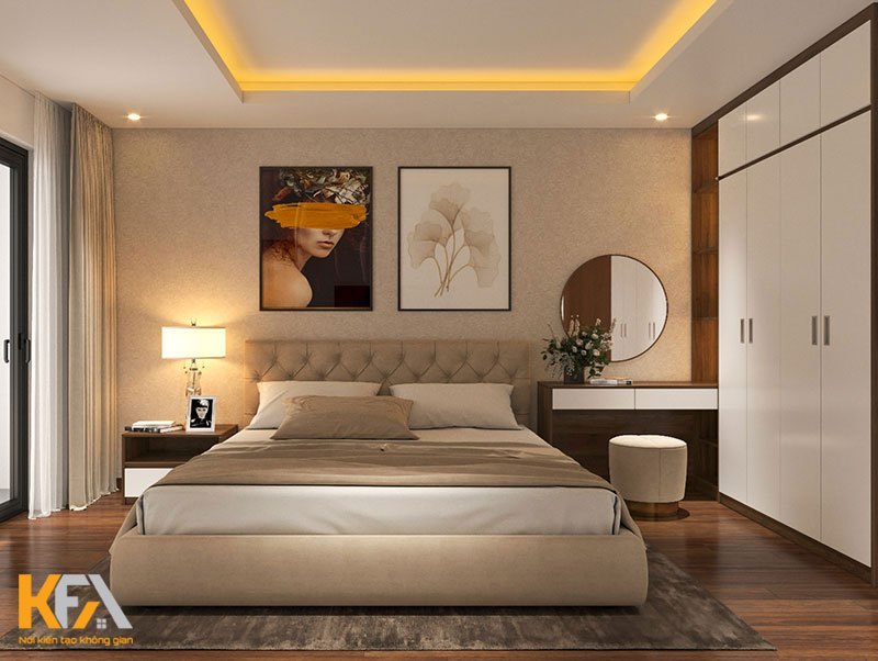 Thiết kế nội thất chung cư với phòng ngủ master nhẹ nhàng, sang trọng