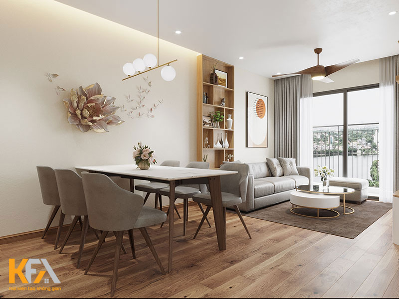 Thiết kế nội thất chung cư với phòng bếp, bàn ăn lịch sự, hiện đại