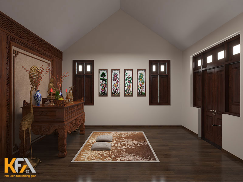 Thiết kế nội thất phòng thờ yên tĩnh, sang trọng với nội thất gỗ tự nhiên