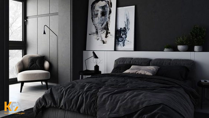 Thiết kế nội thất phòng ngủ đẹp cho nam cá tính với tranh đương đại