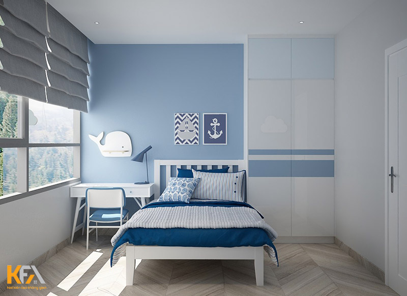 Thiết kế phòng ngủ đẹp cho bé trai với tone xanh dương