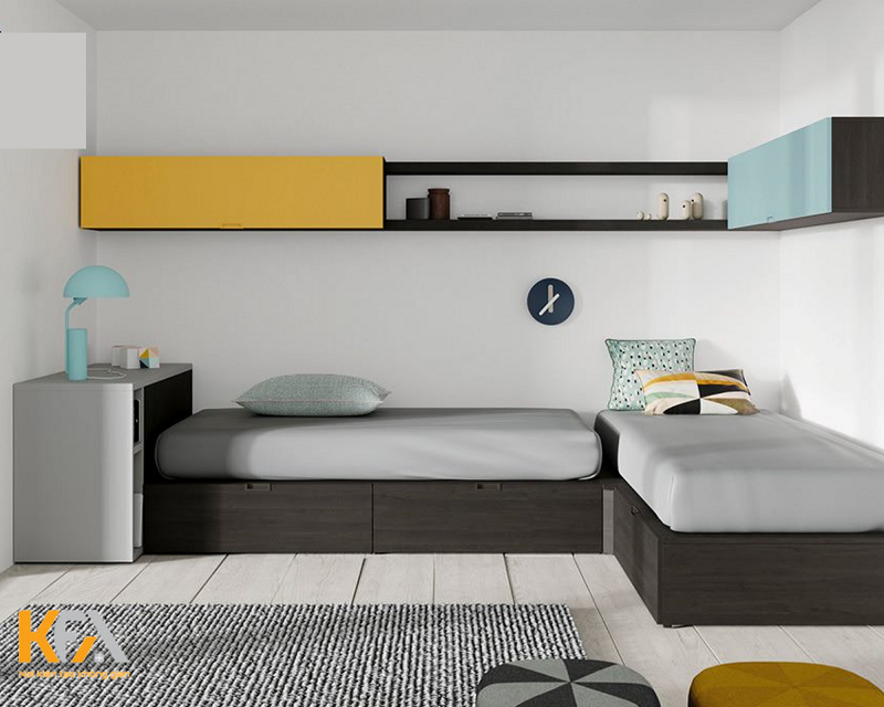 thiết kế phòng ngủ nhỏ 2 giường tận dụng không gian