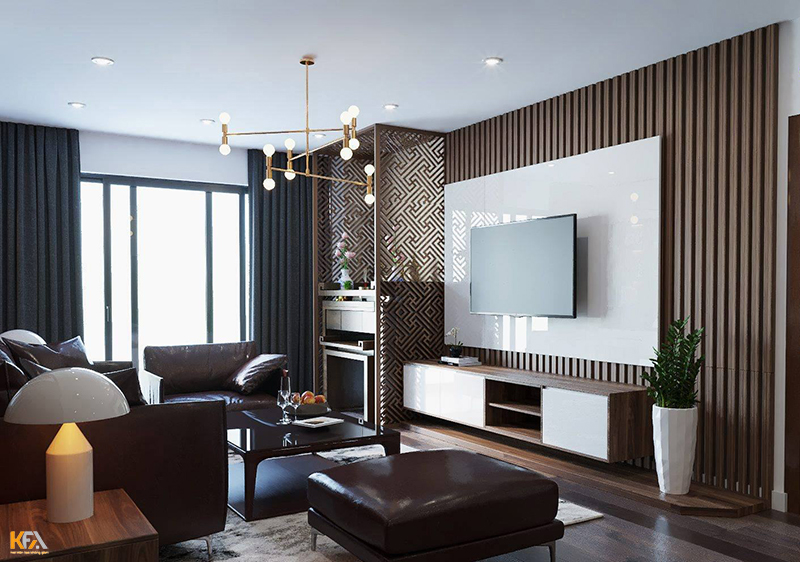 Lam gỗ giúp không gian phòng khách trở nên sang trọng, hiện đại