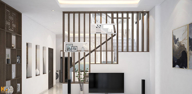 Lam gỗ phân tách cầu thang là một trong những thiết kế được lựa chọn rất nhiều trong không gian nhà phố