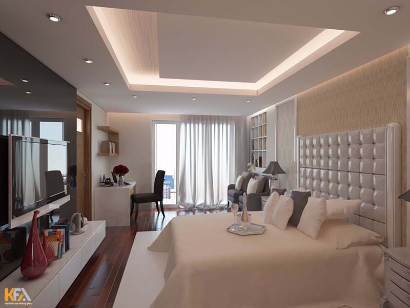 Mẫu thiết kế trần thạch cao cho phòng ngủ Master tại chung cư phong cách Hiện Đại