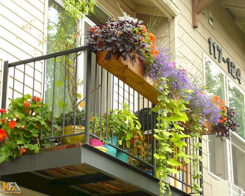 Một ô cửa sổ ban công ngập hoa mang đến vẻ đẹp vô cùng lãng mạn cho ngôi nhà phố