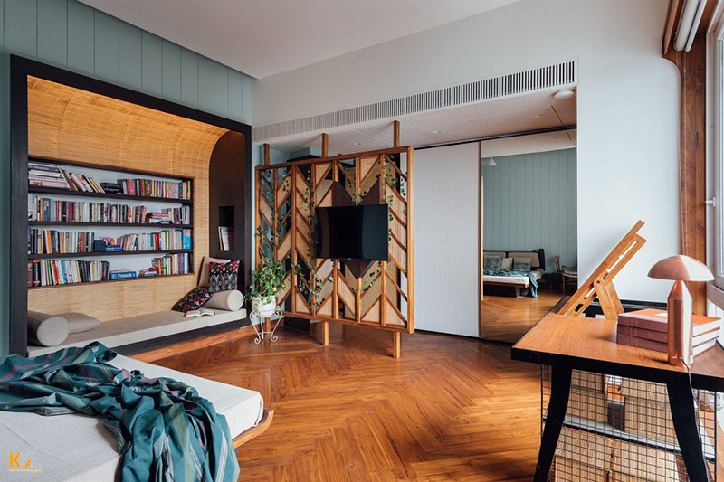 Phòng đọc sách kết hợp phòng ngủ với không gian ấm áp