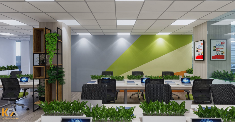Thiết kế nội thất văn phòng xanh thoáng rộng