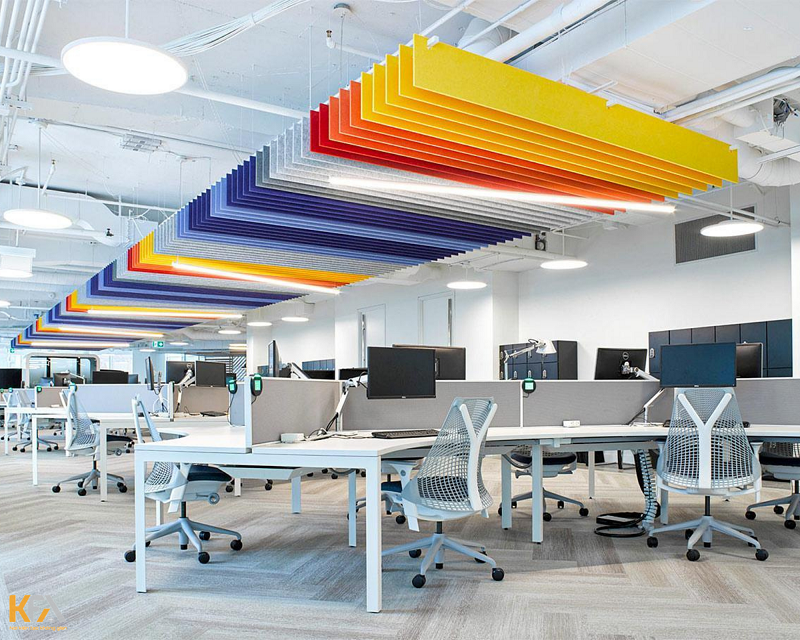 Thiết kế nội thất không gian mở, sặc sỡ sắc màu cho văn phòng 100m2