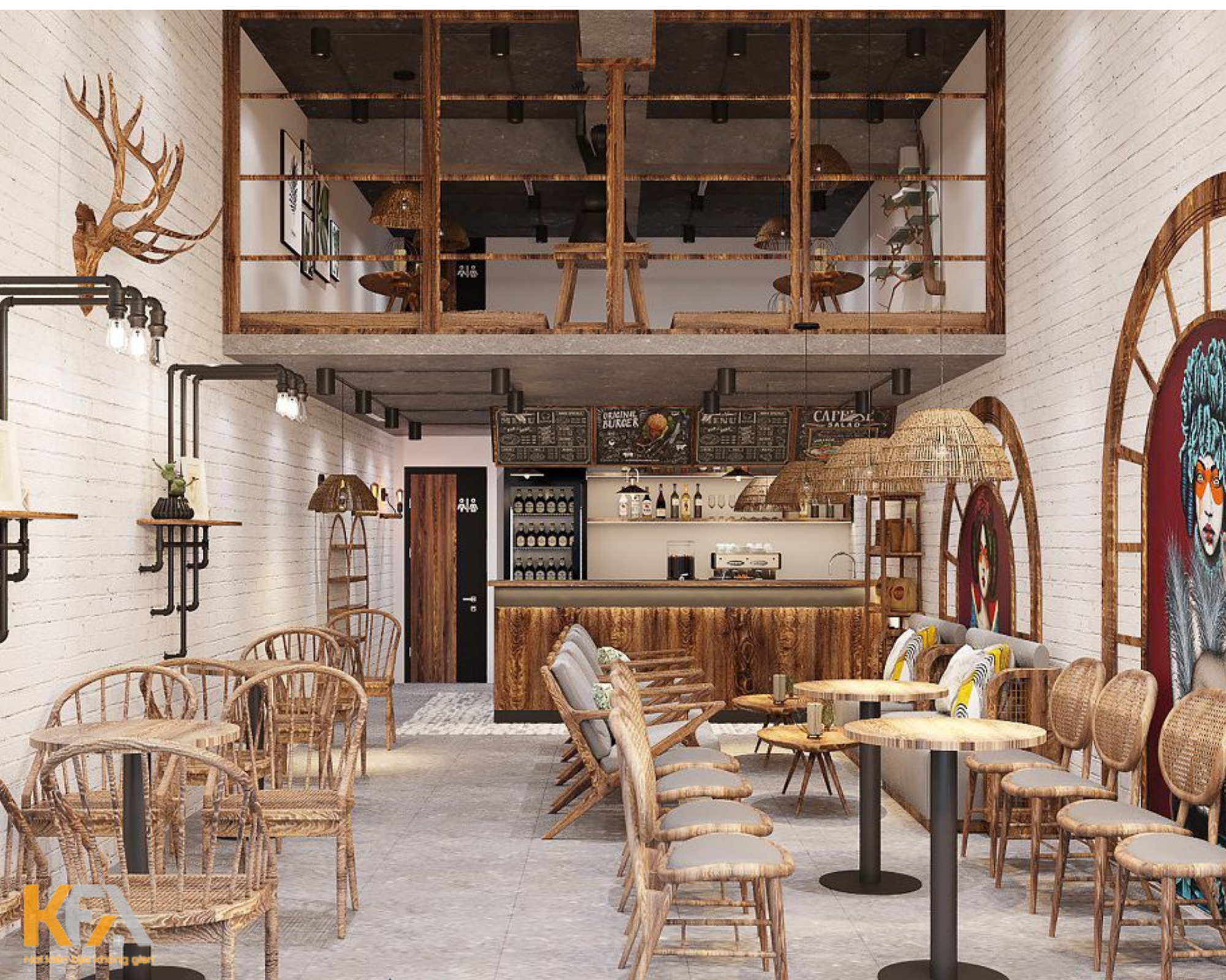 Thiết kế không quan quán cafe diện tích 45m2 - 2 tầng tone màu gỗ nhẹ nhàng ấm áp