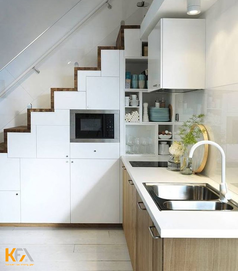 Thiết kế bếp nhỏ dưới gầm cầu thang cho nhà có diện tích nhỏ