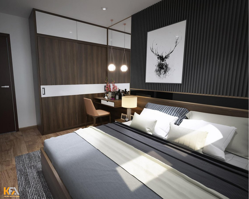 Thiết kế nội thất không gian phòng ngủ với đầy đủ tiện nghi, hiện đại