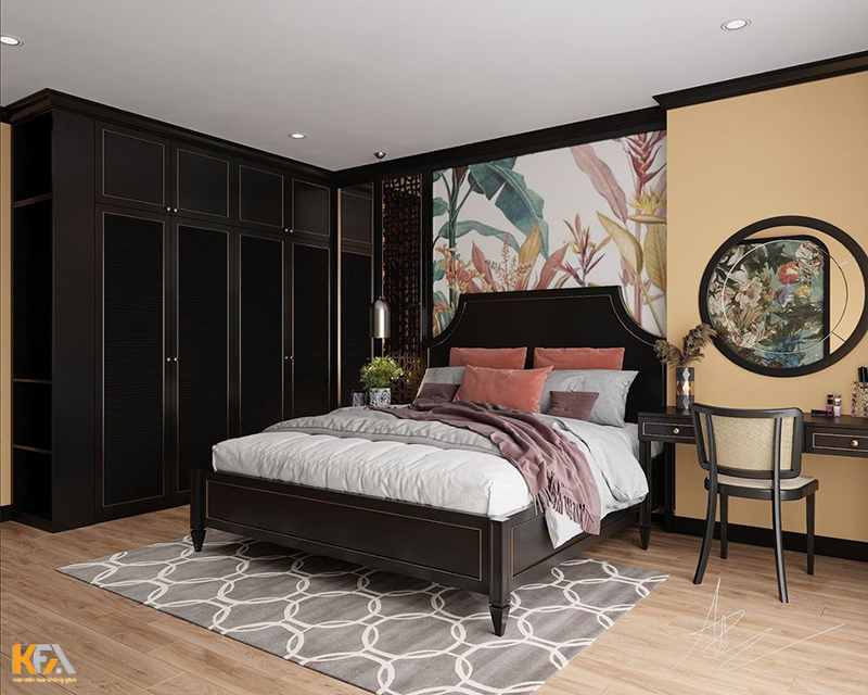 Combo nội thất phòng ngủ phong cách indochine đầy ấn tượng với họa tiết trang trí cuốn hút
