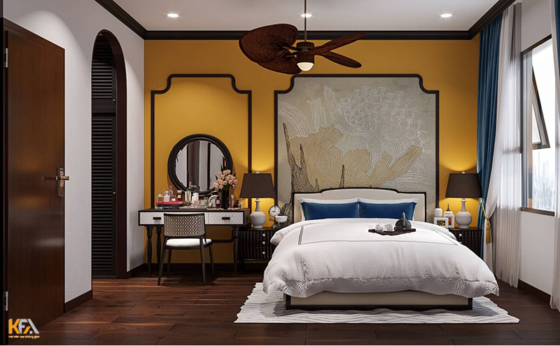 Combo nội thất phòng ngủ với tone màu vàng độc đáo