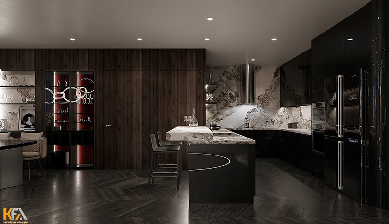 Thiết kế không gian phòng bếp vừa bí ẩn, vừa hiện đại