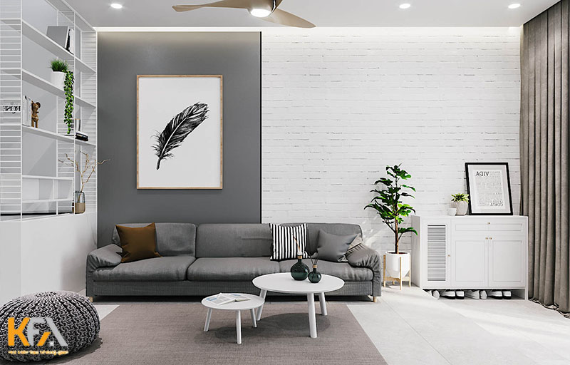 Thiết kế nội thất phòng khách hiện đại gam màu trung tính