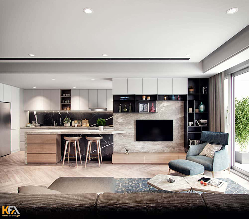 Mẫu thiết kế căn phòng khách ấn tượng với không gian màu sắc trung tính