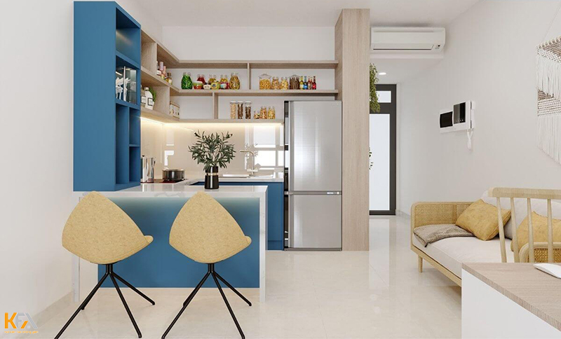 Mẫu thiết kế không gian nhà nhỏ với tone màu trắng cùng sắc xanh nổi bật