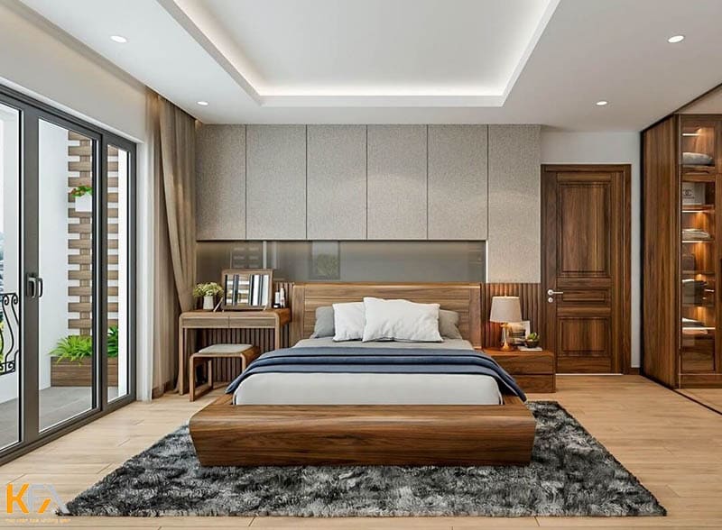Thiết kế nội thất phòng ngủ 30m2 chất liệu gỗ