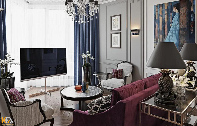 Thiết kế phòng khách phong cách Tân Cổ Điển mang đến cho căn chung cư vẻ đẹp đầy sang trọng