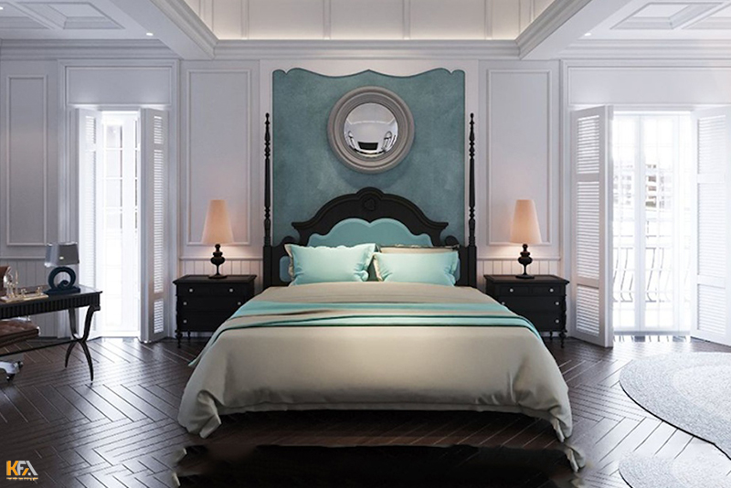 Thiết kế phòng ngủ phong cách Đông Dương nhẹ nhàng với gam màu xanh bắt mắt