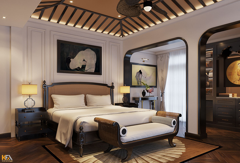 Mẫu thiết kế phòng ngủ Á Đông kết hợp nội thất Hiện Đại, mang đến không gian nội thất ấn tượng