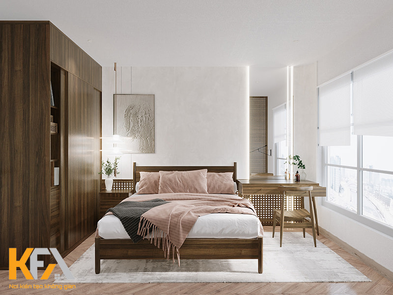 Phòng ngủ được thiết kế đơn giản với nội thất cơ bản
