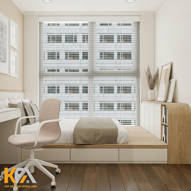 Cửa sổ lớn giúp phòng ngủ thông thoáng và ngập tràn ánh sáng tự nhiên