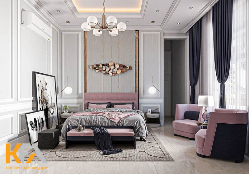 Phòng ngủ 30m2 với điểm nhấn màu hồng cho nữ đầy tinh tế và sang trọng
