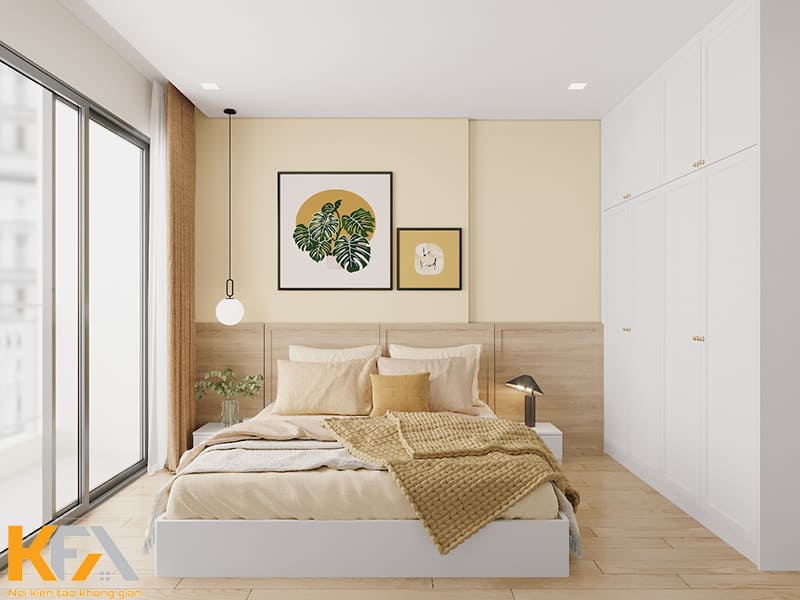 Phòng ngủ của bố mẹ được thiết kế đơn giản, tinh tế